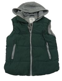 Tmavozelená šusťáková zateplená vesta s teplákovou kapucí Rebel