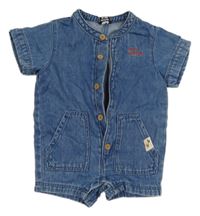 Modrý riflový kraťasový overal s kapsami 