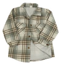 Smetanovo-khaki kostkovaná podšitá košilová bunda shein