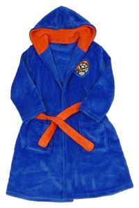 Modro-červený plyšový župan s kapucí - Mario 