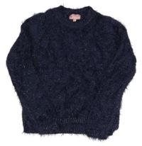 Tmavomodrý třpytivý chlupatý svetr Pocopiano