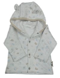 Bílá vzorovaná propínací mikina se slony a kapucí 