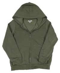 Khaki propínací mikina s kapucí 