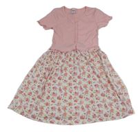 Světlerůžové žebrované šaty s lehkou květovanou sukní Dopodopo