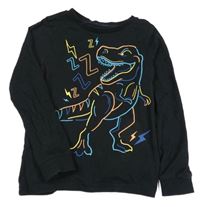 Černé pyžamové triko s barevným dinem Tu