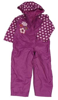 Fialová šusťáková podšitá kombinéza s květy a kapucí Mothercare