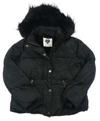 Černá šusťáková zimní bunda s kapucí s kožešinou F&F