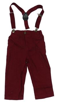 Vínové plátěné kalhoty s kšandami