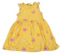 Žluté květované bavlněné šaty s volánky George