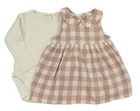 2set - Bílo-růžové kostkované šaty + bílé žebrované body F&F