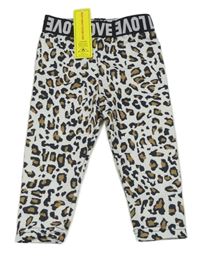 Bílo-hnědo-černé legíny s leopardím vzorem Shein