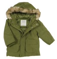 Khaki šusťáková pod/zimní bunda s kapucí s kožešinou Primark