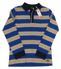 Nové - Šedo-modro-hořčicové pruhované polo triko Dunnes Stores