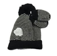 Nové - 2set - Černo-bílá pruhovaná čepice s bambulí + rukavice George