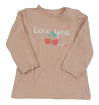 Růžové triko s nápisem a třešněmi Topomini