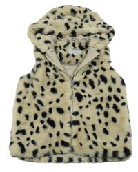 Béžovo-černá puntíkatá kožešinová podšitá vesta s kapucí M&Co.