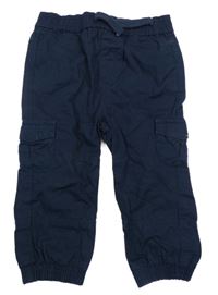 Tmavomodré plátěné cargo cuff kalhoty Tu