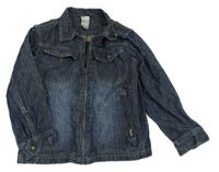 Tmavomodrá riflová bunda s nápisem 