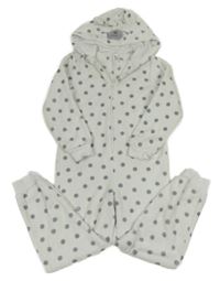 Bílo-šedná puntíkatá plyšová kombinéza s kapucí - medvídek C&A