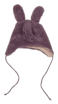 Fialová huňatá čepice s čumákem a oušky Ergee