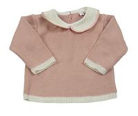 Růžovo-bílý svetr s límečkem 