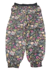 Antracitovo-barevné květované cuff lehké kalhoty Dopodopo