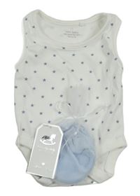 Nové - 2set - Bílo-modré body s hvězdami + světlemodré rukavice 