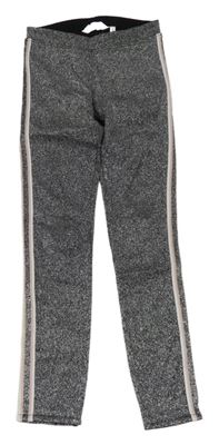 Černo-stříbrno-růžové třpytivé legíny s pruhy H&M