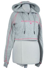 Dámská šedá crop mikina s logem a kapucí Pink Soda 