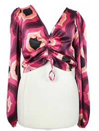 Dámská tmavorůžovo-purpurová vzorovaná crop halenka New Look 