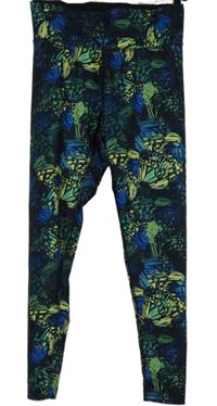 Dámské černo-modro-zelené vzorované sportovní legíny Athletic Works 