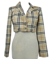 Dámské béžovo-černo-červené kostkované crop triko 