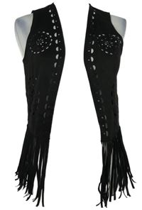 Nové - Dámská černá semišová perforovaná vesta s třásněmiNoless 