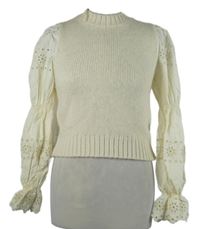 Dámský smetanový crop svetr s madeirovými rukávy 