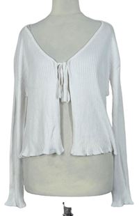 Dámské bílé žebrované svetrové bolerko na zavazování zn. Pep&Co