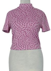 Dámské růžovo-tmavorůžové vzorované crop tričko Primark 