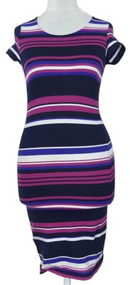 Dámské tmavomodro-purpurovo-bílé pruhované bavlněné šaty zn. Primark vel. 32