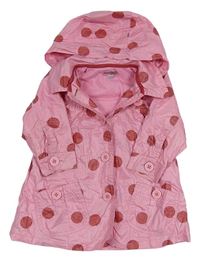 Růžová puntíkatá nepromokavá jarní bunda s kapucí 