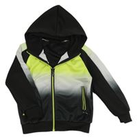 Černo-neonově zeleno-bílá sportovní propínací mikina s kapucí 