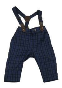 Tmavomodré kostkované slavnostní kalhoty s kšandami Primark