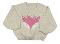 Světlebéžový svetr s liškou Matalan