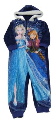 Tmavomodrá chlupatá kombinéza s Frozen a kapucí Disney