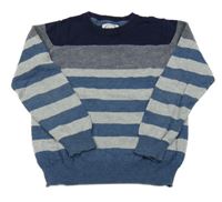 Modro-šedý pruhovaný svetr