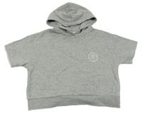 Světlešedá crop mikina s potiskem a kapucí 