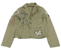 Khaki plátěné crop sako s potiskem 