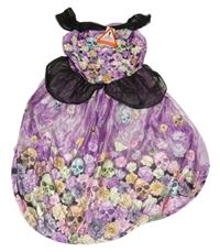 Nové - Kostým- Fialovo-černé květinové šaty F&F