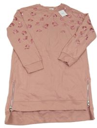 Nové - Růžové teplákové šaty s flitry Next