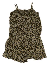 Béžovo-černý leopardí kraťasový overal H&M