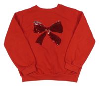 Červená mikina s mašlí z flitrů H&M