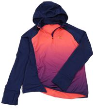 Tmavomodro-růžovo-fialová ombré sportovní funkční mikina s kapucí Decathlon